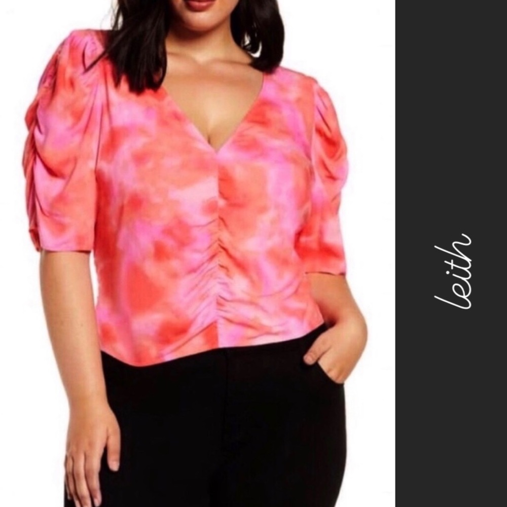 Leith Calypso Coral Wash Tie Dye Blouse in Pink & Coral NWT • XS